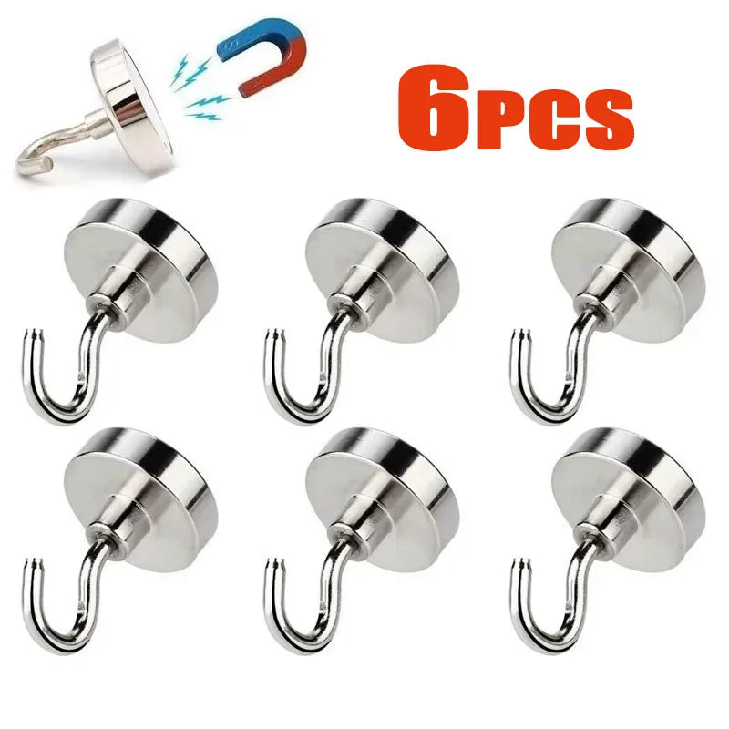 12/6/1Pcs Strong Neodymium Magnetic Hook Sucker Metal 12kg 5Pounds Diameter 20mm Magnets Quick Hook Shelf Ring For Home Kitchen Oasis Select 20mm 6pcs