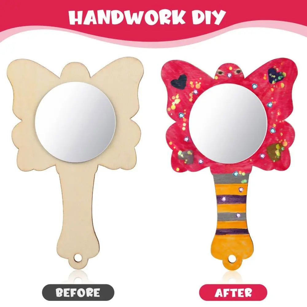 DIY Wooden Princess Mirror Craft Kit with Paintbrushes