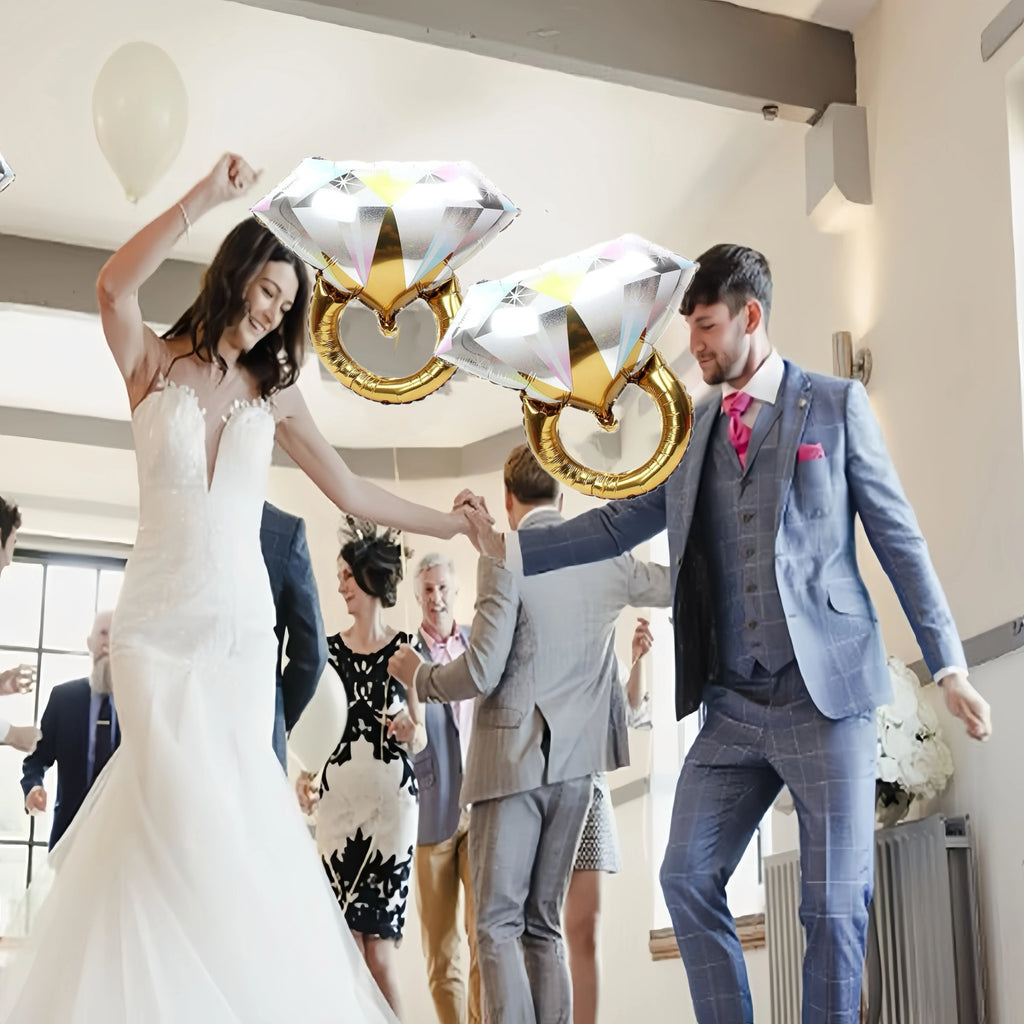 2PCS Diamond Ring Aluminum Foil Balloon - Perfect for Engagement and Wedding Parties - Self sealing, Mixed Colors Oasis Select