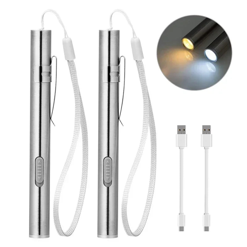 Mini Portable LED Pen Light Flashlight USB Rechargeable Medical Handy Torch with Stainless Steel Clip for Dentist Nurse Oasis Select