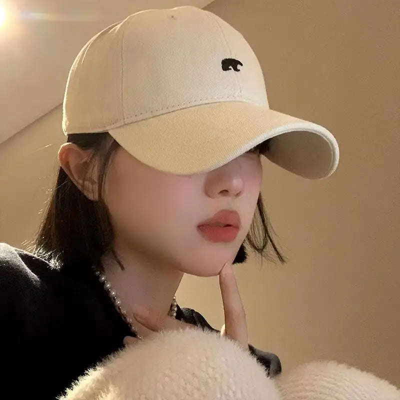 Unisex Baseball Cap With Bear Design Soft Khaki Fabric Baseball Cap Stylish Oasis Select