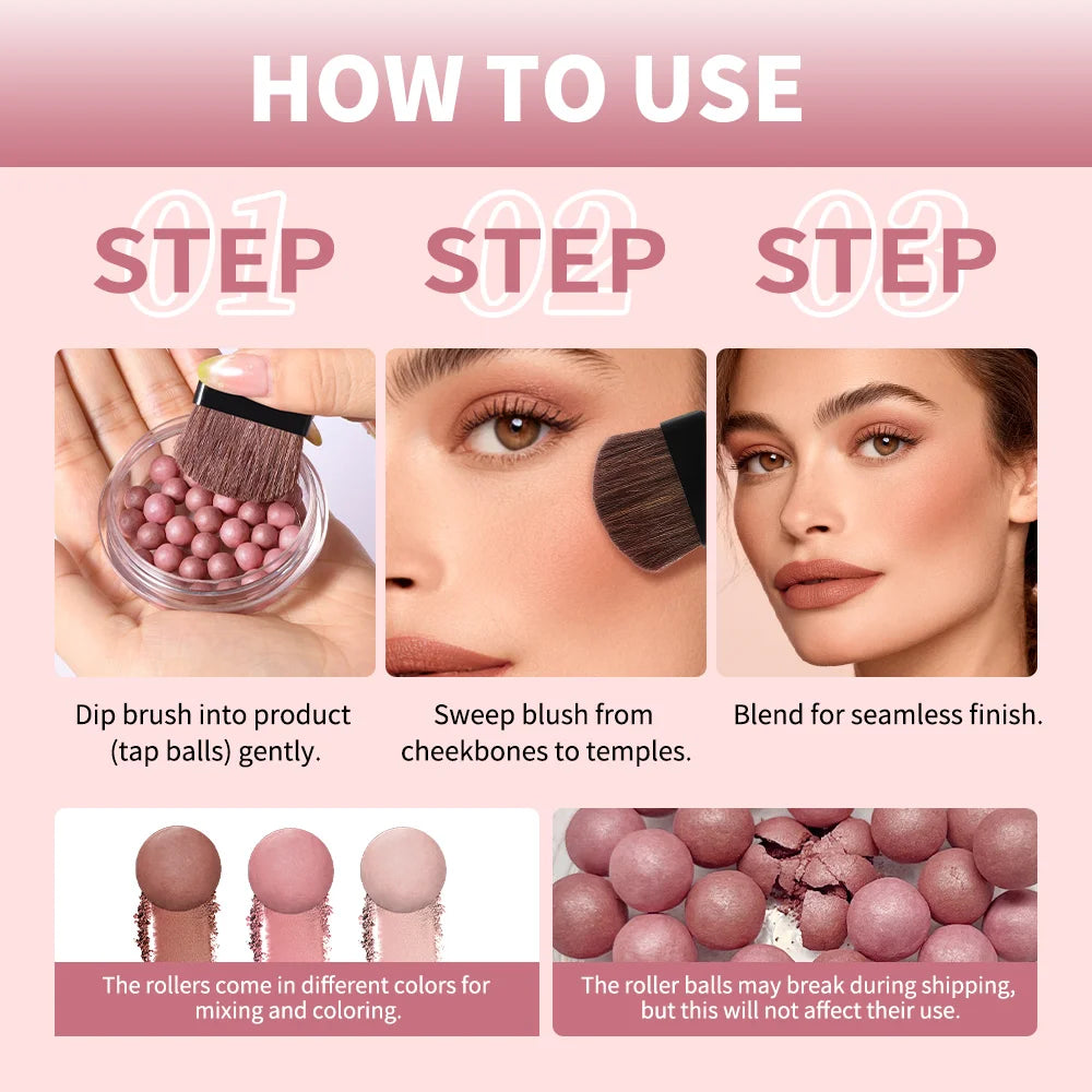 Long Lasting Roll-on Blush Shimmer Matte Finish with Brush Lightweight Glossy Texture Natural Look for Daily Face Makeup Oasis Select