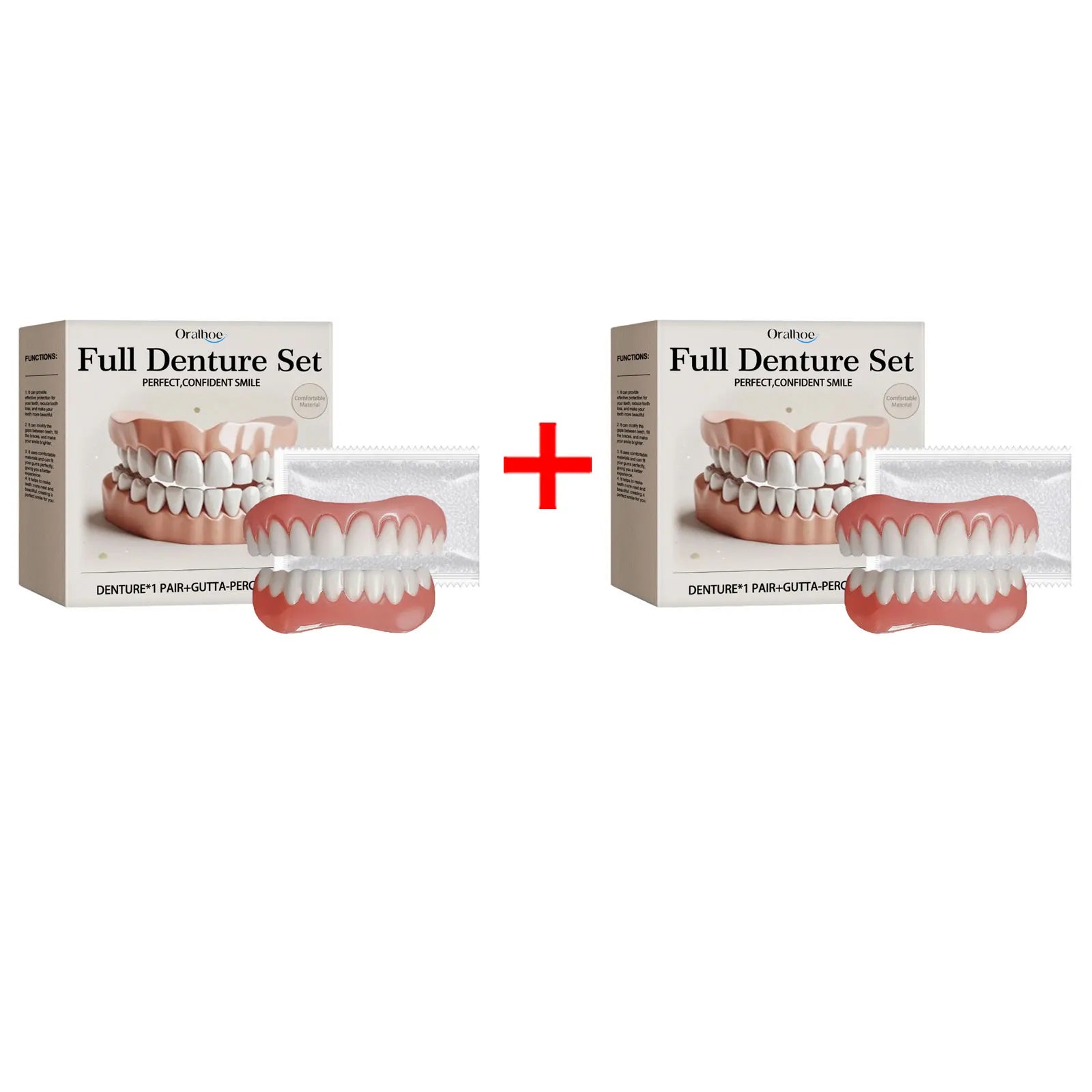 Oralhoe Adjustable Fake Teeth Veneer Kit – Upper & Lower Dentures Cosmetic Denture Kit Oasis Select 2sets boxed