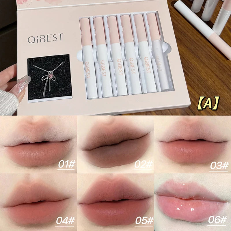 QiBest 6-Piece Matte Lipstick & Lip Glaze Gift Set + Mirror