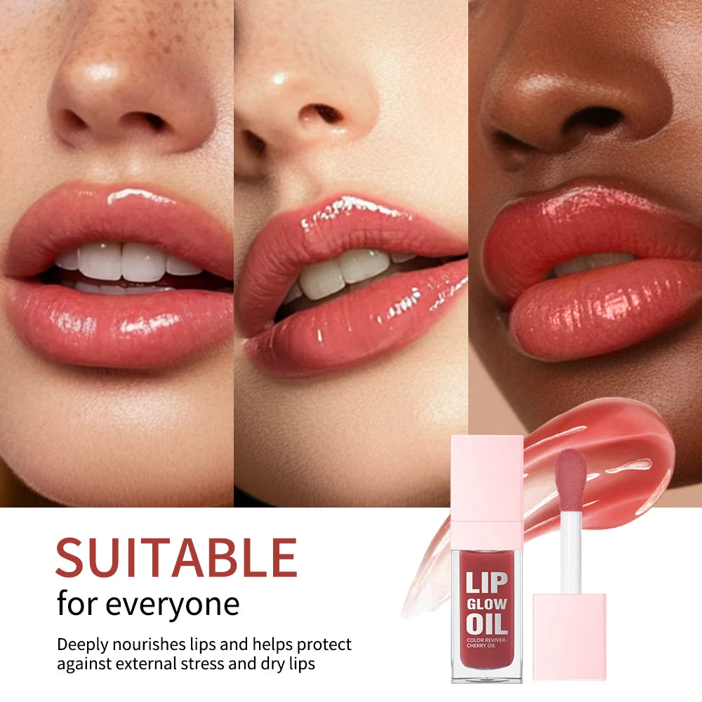 Crystal Lip Glow Oil Cherry Pink Lips Plumper Gloss Hydrating Plumping Lips Coat Tinted Lip Plumper Serum Lips Glow Oil Makeup Oasis Select