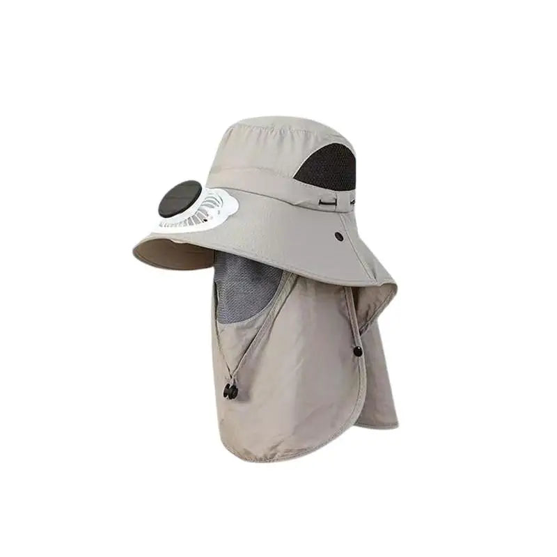 Men Solar Fan Wide Brim Fishing Hat with Shawl, USB Rechargeable UV Protection Outdoor Sun Hat Oasis Select