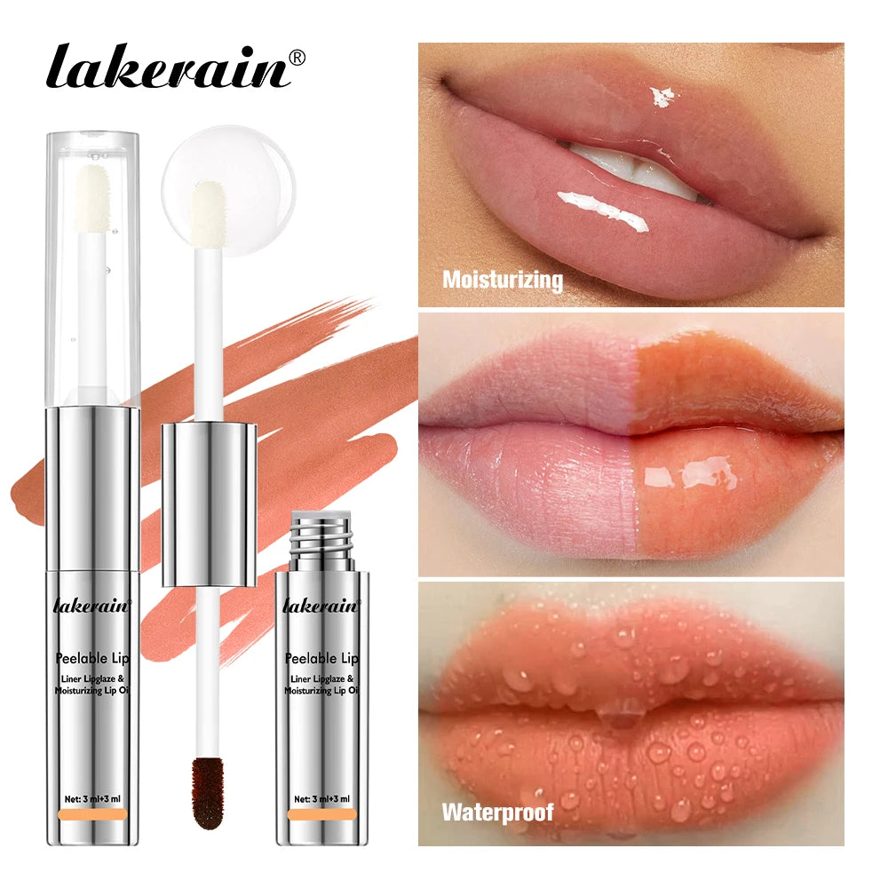 Lakerain 2 In 1 Liner Lipglaze & Moisturizing Lip Oil Peel-off Lip Gloss Deep Hydration Waterproof Soft Lips Dual-head Design Oasis Select