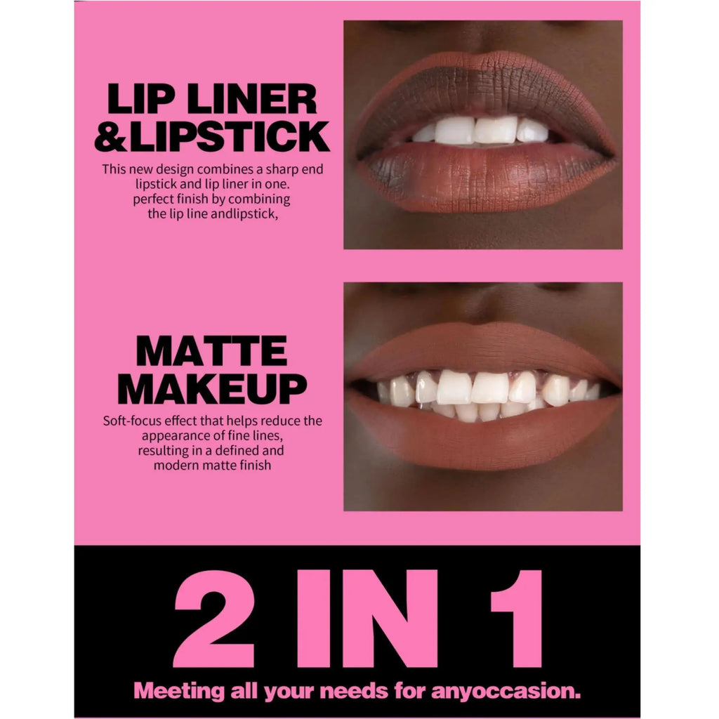 Handaiyan 2-in-1 Matte Lip Liner & Lipstick Pen | Waterproof Lip Liner Crayon Oasis Select