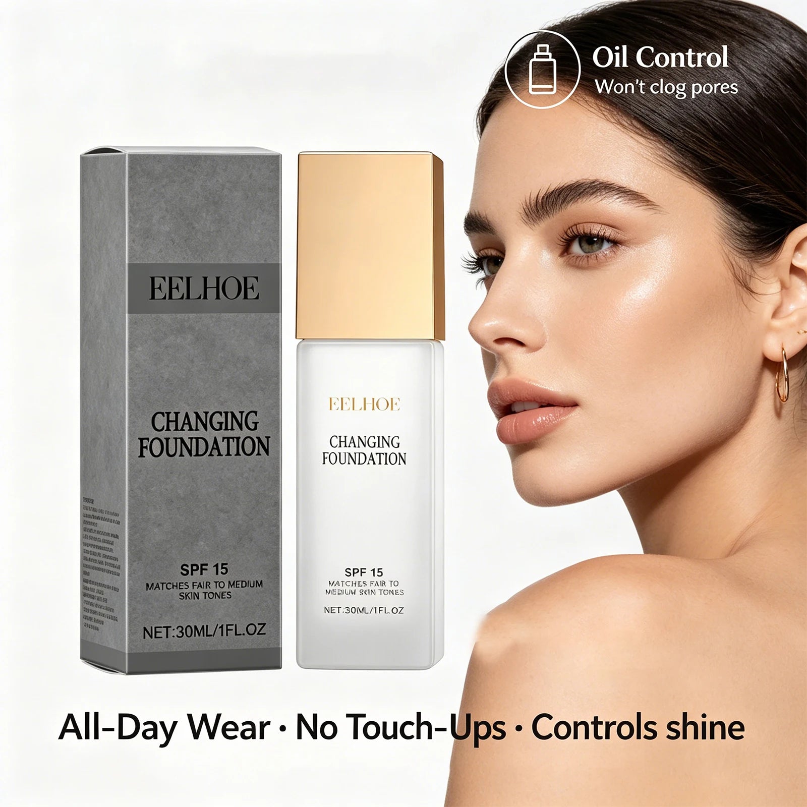 Changing Foundation SPF 15 Sunscreen Full Coverage Waterproof Brightening Oil Control Concealer Mature Skin Foundation 30ml Oasis Select