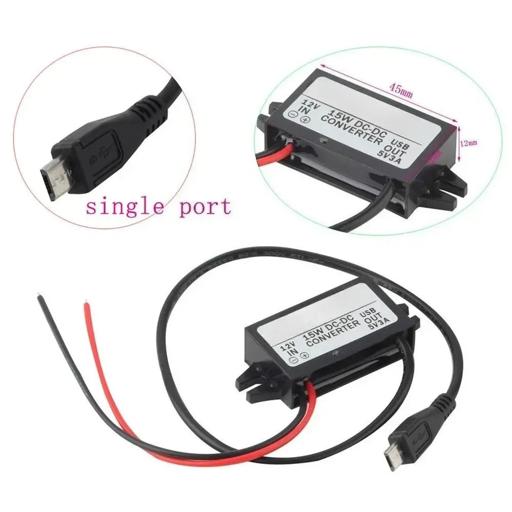 Car Power Step Down Buck Converter Power Supply Male Female Micro USB Adapter Auto Protection DC-DC 12V to 5V 3A 15W Oasis Select