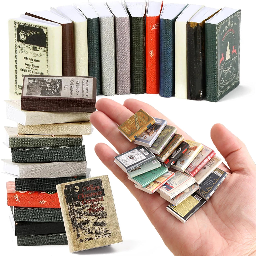12/24 PCS 1:12 Scale Miniature Books – Micro Landscapes & Fairy Garden Paths Decor, Assorted Dollhouse Study Accessories, Wooden Oasis Select