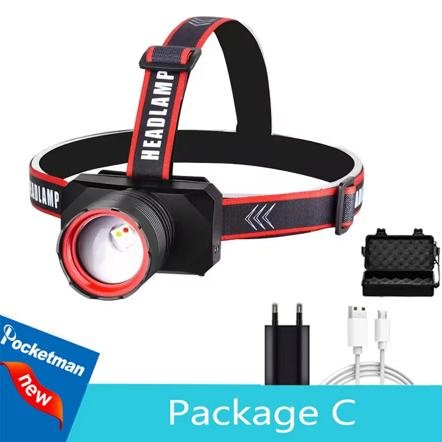 Multifunctional LED Headlamp with Red/White/UV Light 3 Light Source Induction Headlight USB Rechargeable Head Lamp New Arrival Oasis Select Package C
