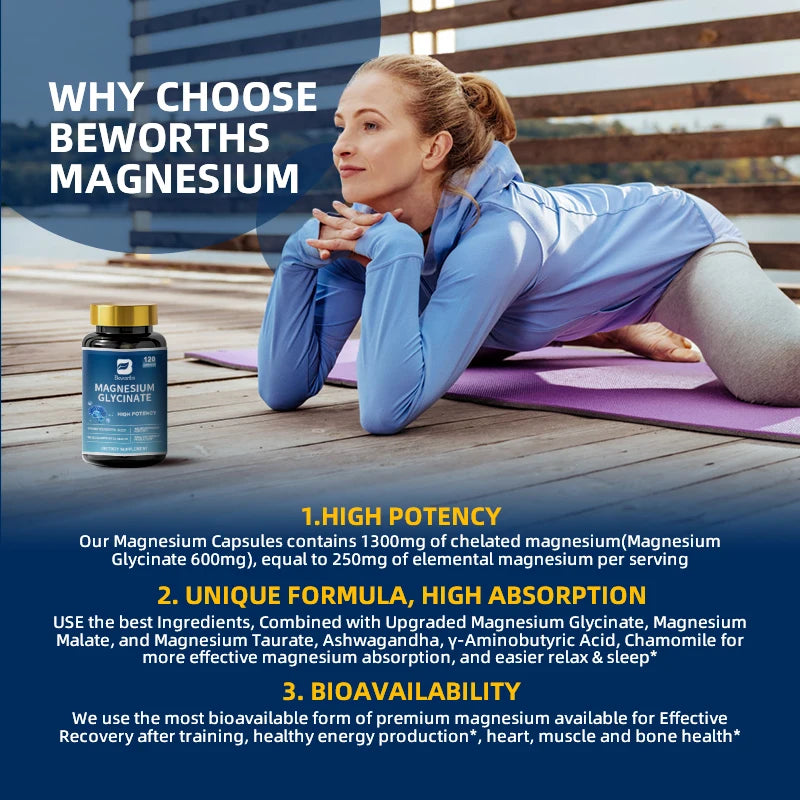 BEWORTHS Magnesium Supplement Contains Ashwagandha and GABA Help Sleep Support Muscul,Bone and Mood Health Energy Support Oasis Select