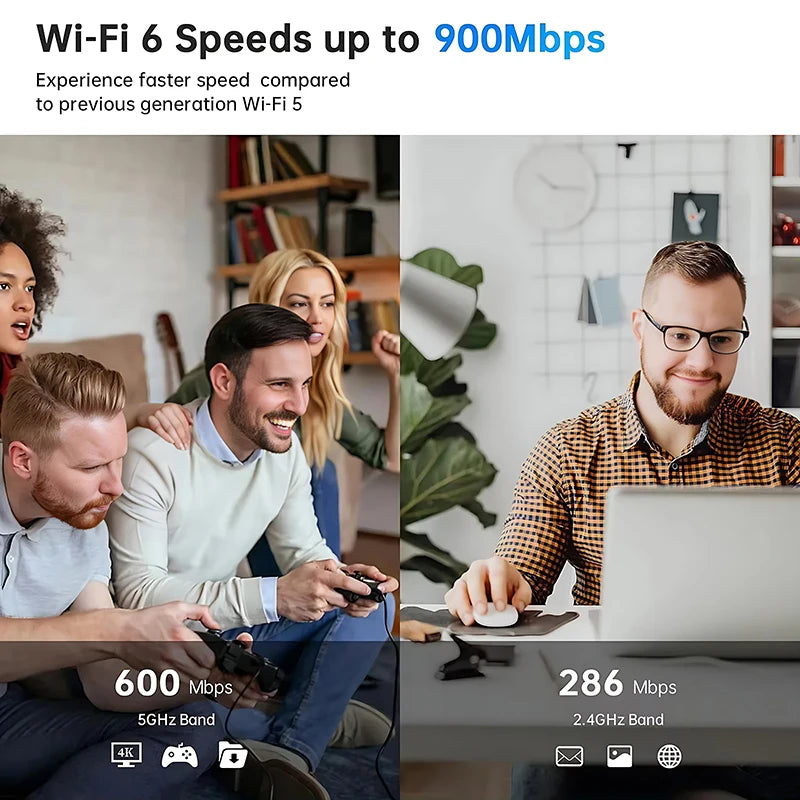 AX900 WIFI6 USB Adapter 2 IN 1 Bluetooth 5.4 Dual Band 2.4G&5G 900Mbps WiFi 802.11AX Wireless Card Receiver Dongle For WIN 10/11 Oasis Select