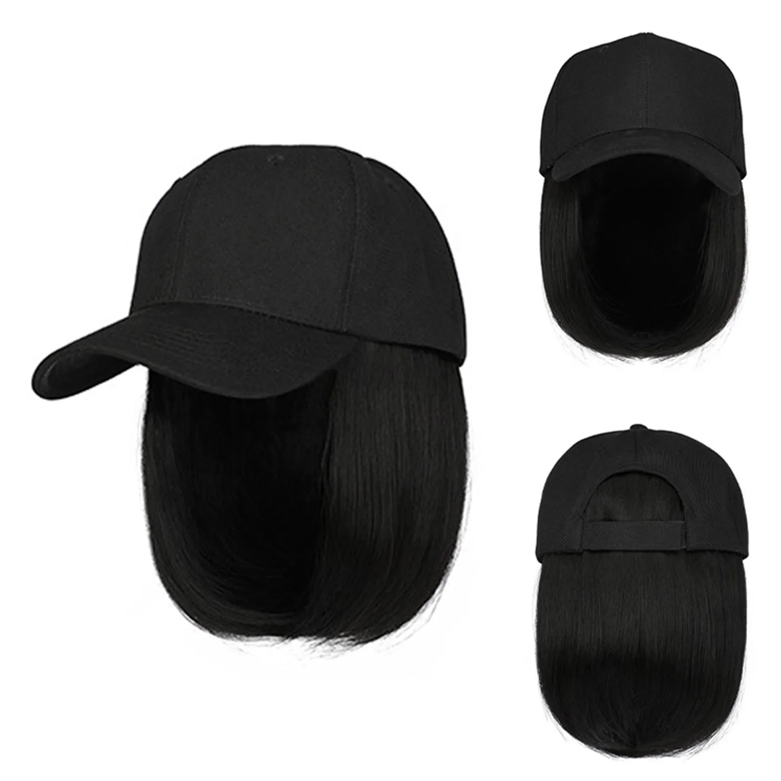Baseball Cap Bob Wig Hat with Hair Extensions – Adjustable Wig Cap Hat Oasis Select A