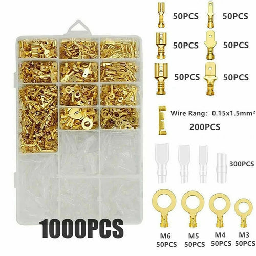 1000pcs Male Female Cable Connector 2.8/4.8/6.3mm Electrical Crimp Terminals Termin Spade Connectors Assorted Kit Oasis Select Default Title