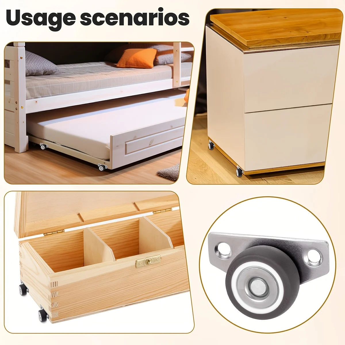 2/4pcs side mounted casters, 1.25 inch small wheels for furniture, drawers, trays, DIY projects, non-rotating, with two screws Oasis Select