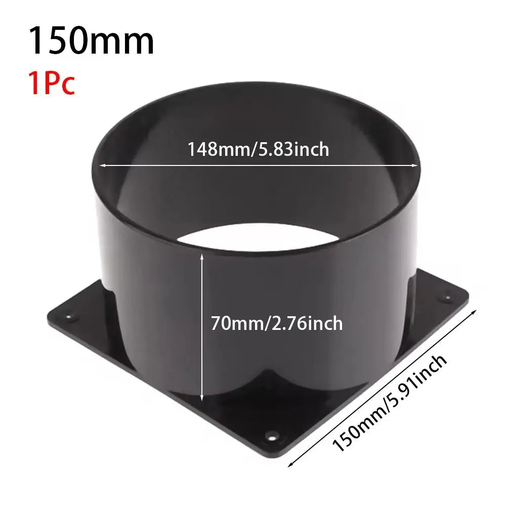 1Pcs 75/100/120/150mm Flange Connector Square Bottom Pipe Fitting Air Inlet And Outlet ABS Black Air Ducting Connection Flange Oasis Select 150mm