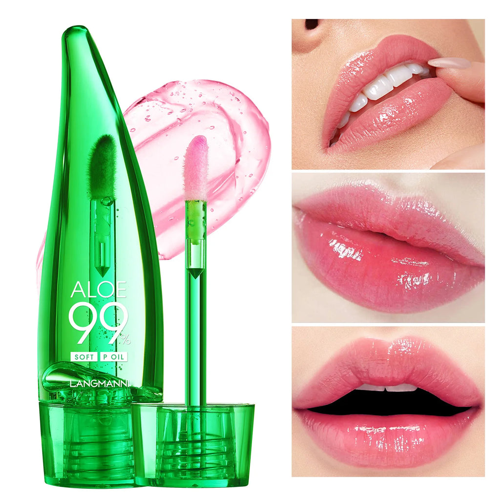 Aloe Vera Lip Gloss Strawberry Flavored Color Changing Moisturizing Lip Oil Long Lasting Shine Glaze for Lips Care Oasis Select Aloe vera