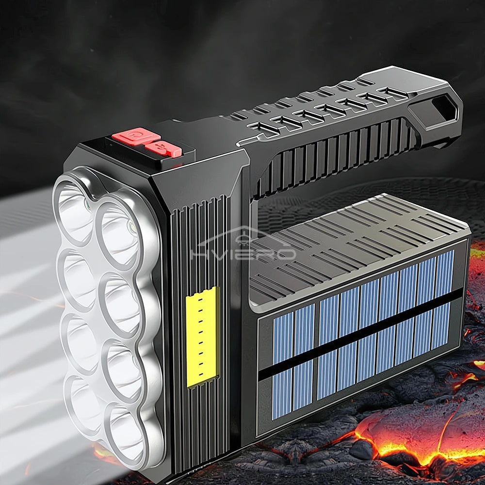 Solar LED Flashlight 8LED+COB Waterproof USB Rechargeable