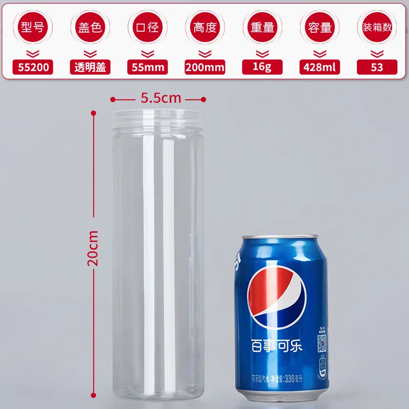 1PC Plastic Packing Bottle PET Clear Empty Seal Bottle Circular Bucket Storage Biscuit Jar Food Grade Sealed Cans Tank Container Oasis Select H-428ml
