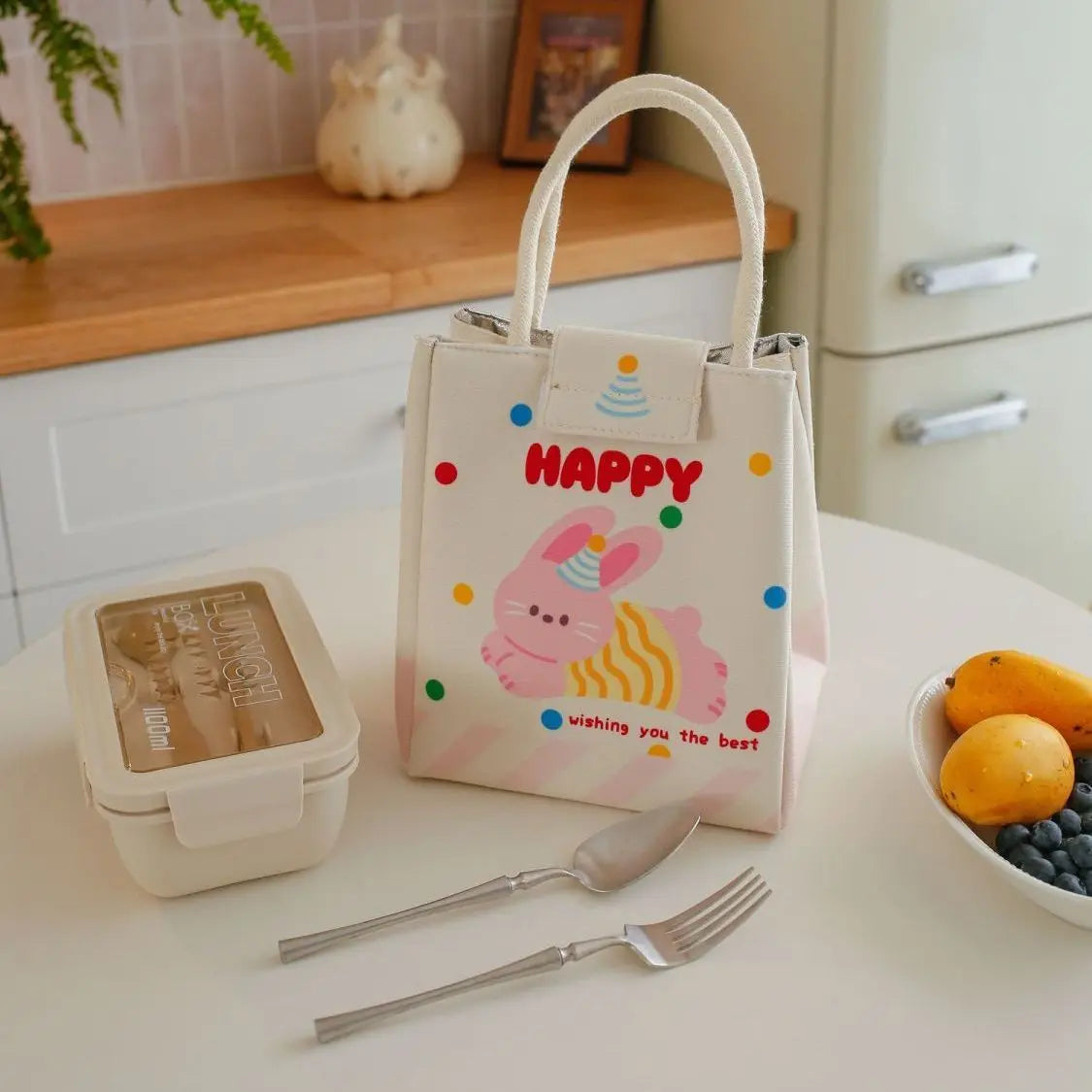 Lunch Bags Cute Bento Bag For Office Workers Large Capacity Tote Bag Cartoon Insulated Fresh-Keeping Bag Student Lunch Box Bag Oasis Select B