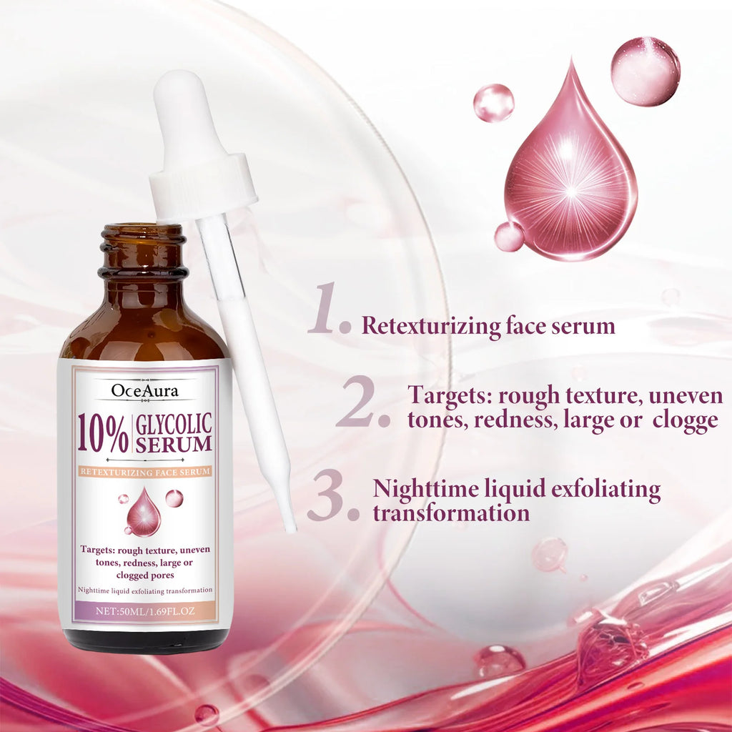 Face Serum Glycolic Acid 10% Toning Solution Fade Fine Lines Firming Improve Facial Dryness Redness Glycolic Acid Repair Essence Oasis Select
