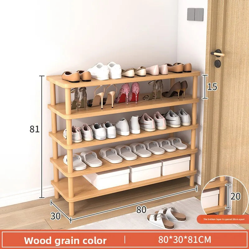 Wooden Shoe Rack Simple And E****mical Household Multi-layer Storage Rack Rental House Dormitory Shoe Cabinet Storage Artifact Oasis Select 80-30-Wood-5 Floor
