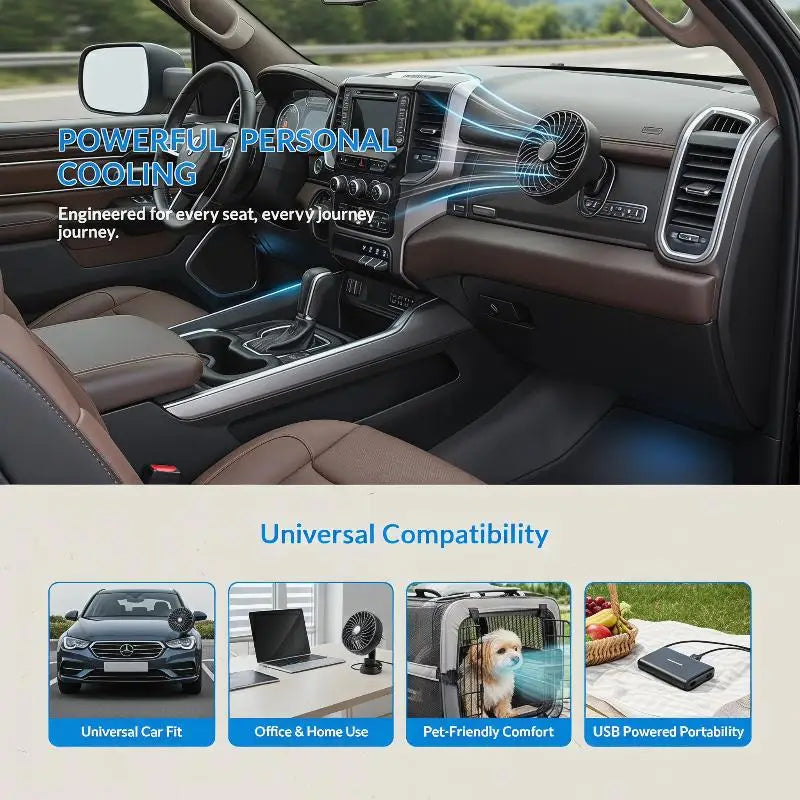 Air Vent 3 Speed 5V 1A Car USB Cooling Fan 360 Degree Adjustable Air Outlet Car Fan 5-Blade Low Noise For Car Truck SUV Sedan Oasis Select