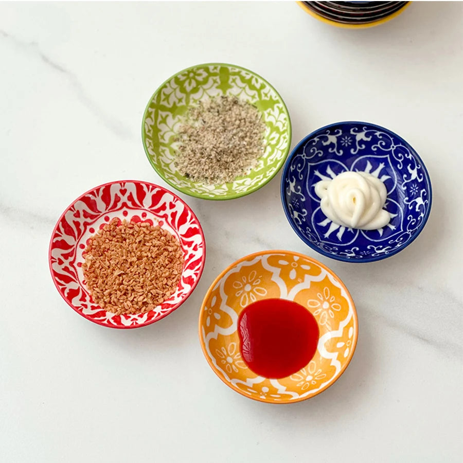 6/10 Pieces of Ceramic Condiment Dishes, Bohemian Plates, Sauce Dishes, Household Soy Sauce Vinegar Spice Dishes, Suitable for Home Kitchens, Restaurants, Sushi Bars, Parties, Hot Pot, Picnics, Camping, Barbecues, Cold Oasis Select