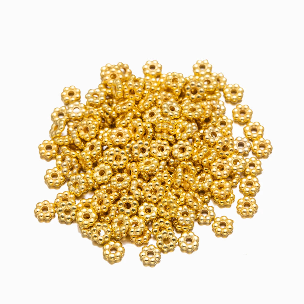500pcs/Lot 4mm Flower Spacer Loose Beads for DIY Bracelet Necklace Jewelry Making Supplies Findings Accessories Materials Crafts Oasis Select Gold