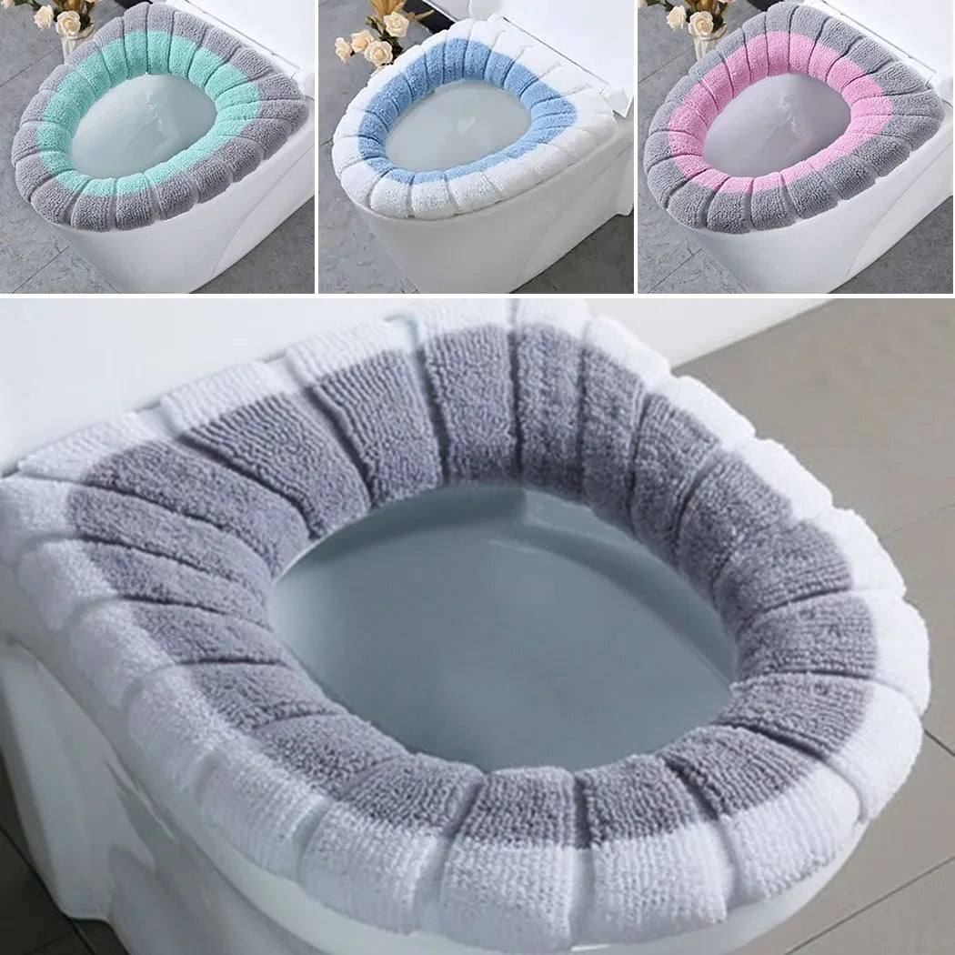1Pcs Bathroom Toilet Seat Cover Mat Washable Warmer Bathroom Toilet Cushion With Handle Thicker Soft Knitting Closestool Pad Oasis Select
