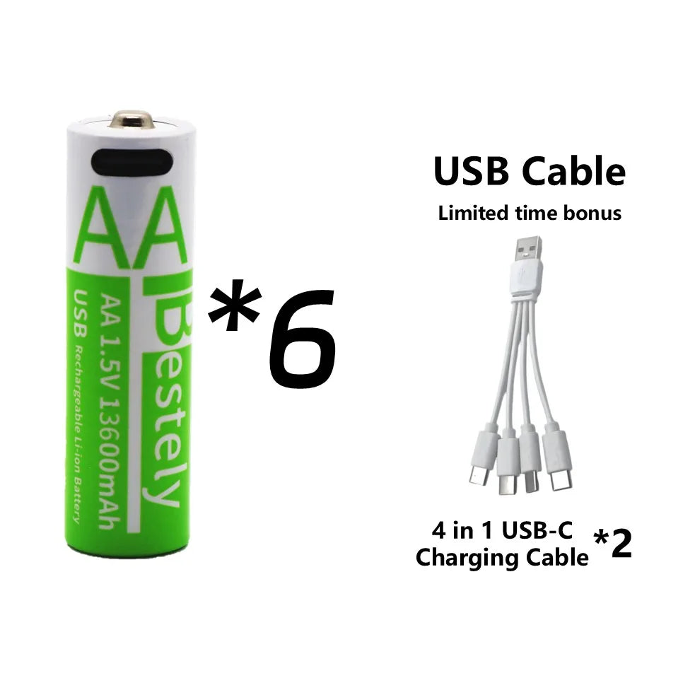 Rscrola 13600mAh AA Rechargeable Batteries USB-C Charging