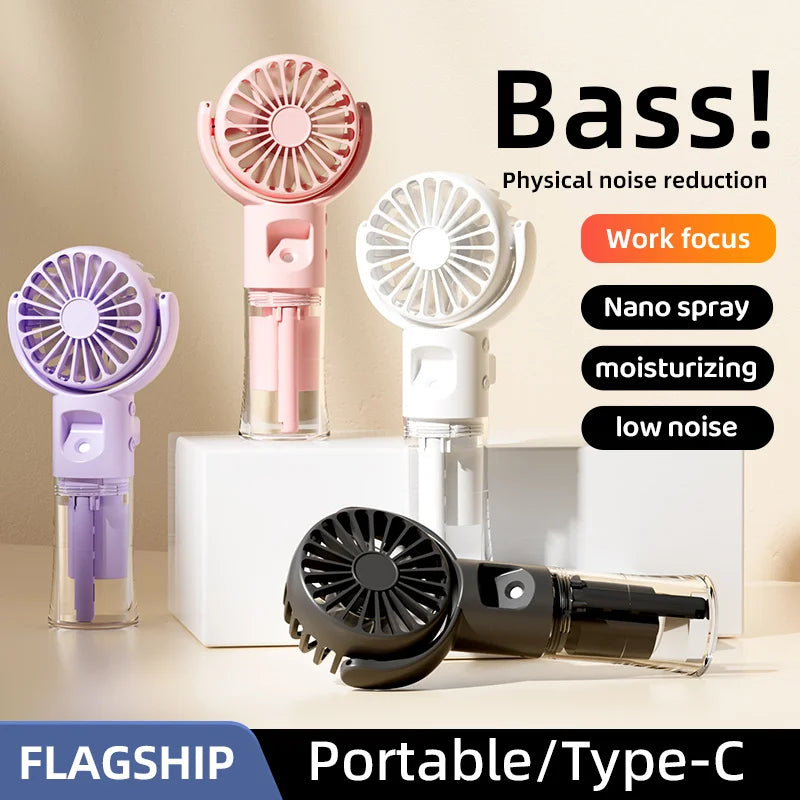 New Handheld Fan USB Rechargeable Portable Hanging Neck Misting Fan Adjustable Speed Spray Water Mist Fan Outdoor Camping Travel Oasis Select