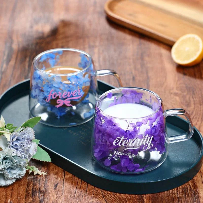 200ml Double Walled Glass Mug Cup Coffee Mug with Dry Flowers Decorative Creative Flower Mug Home Water Cup Drinking Glasses Oasis Select