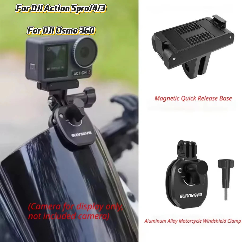 Motorcycle Windshield Mount for Insta360 X5 X4 GoPro DJI Action