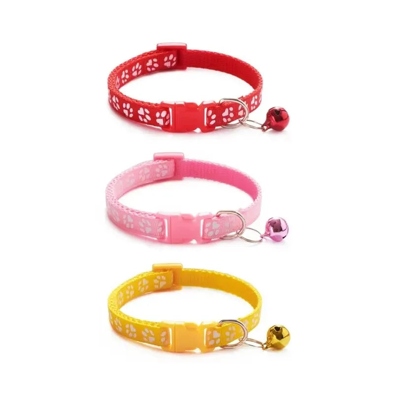 1/6pcs Pet Collar With Bell, Cartoon Footprints, Colorful Dog, Puppy, Cat Accessories, Adjustable Safety Bell Ring Necklace, Pet Oasis Select Mix-3pcs 5