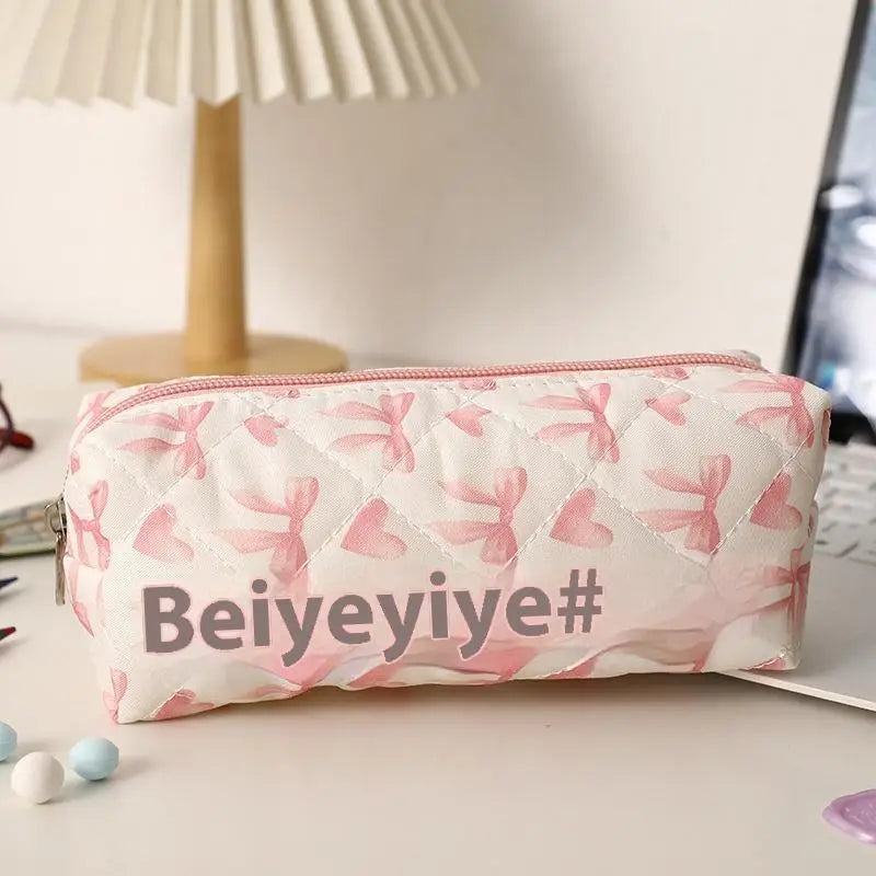 Sweet Cute Bow Floral Cherry Pencil Case Portable Large Capacity Student Stationery Storage Bag Pen Bag Girly Cosmetic Bag Gifts Oasis Select A4