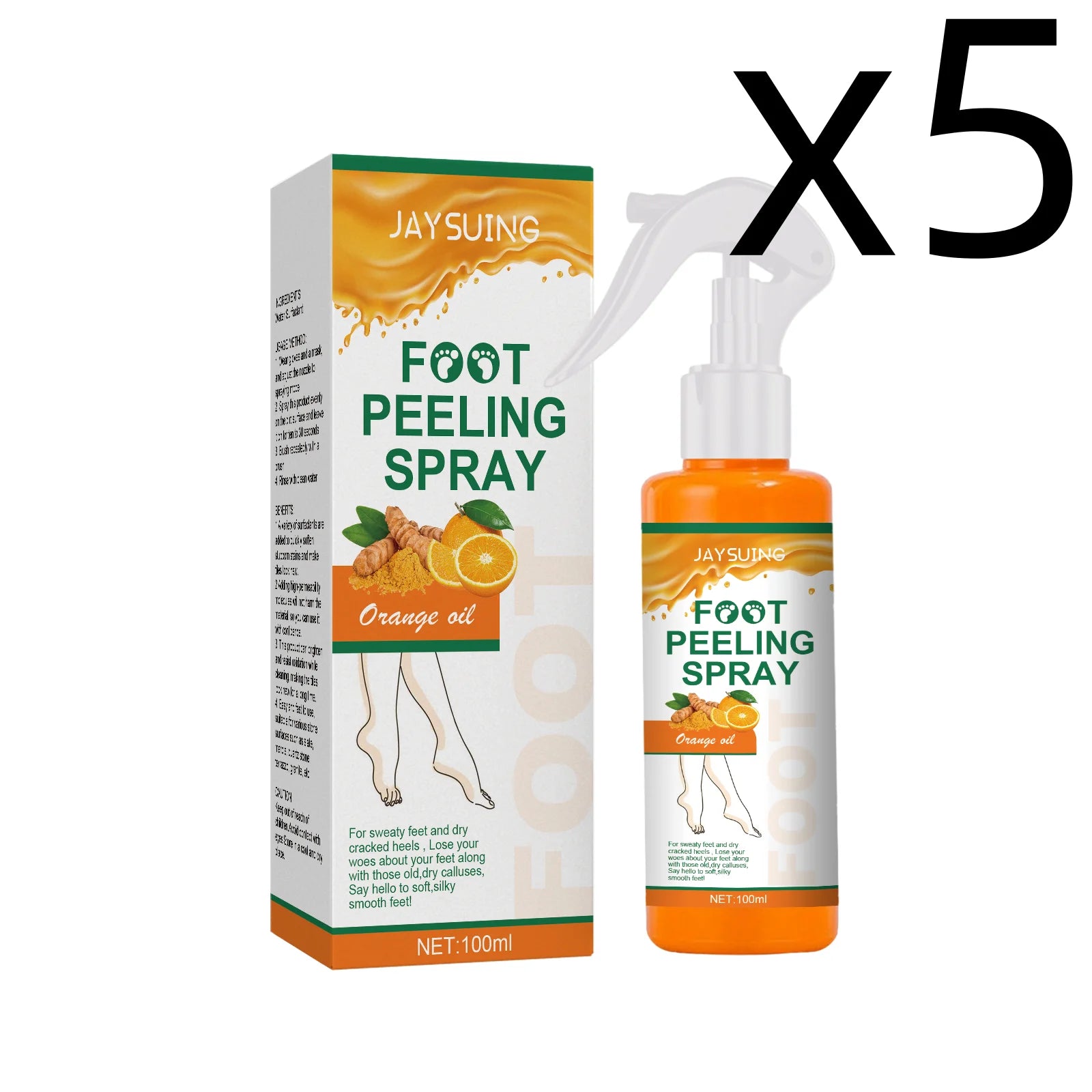 Orange Oil Foot Peeling Spray Exfoliate Rough Skin Soften Heels Repairing Dry Cracks Smoothing Foot Skins Feet Exfoliating Spray Oasis Select 100ml Boxed X 5PCS