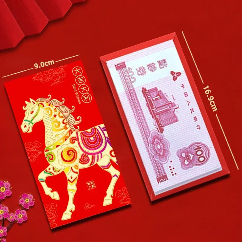 6Pcs/set Chinese New Year Money Envelope Horse Year Red Envelope Red Pocket Spring Festival Envelope Oasis Select