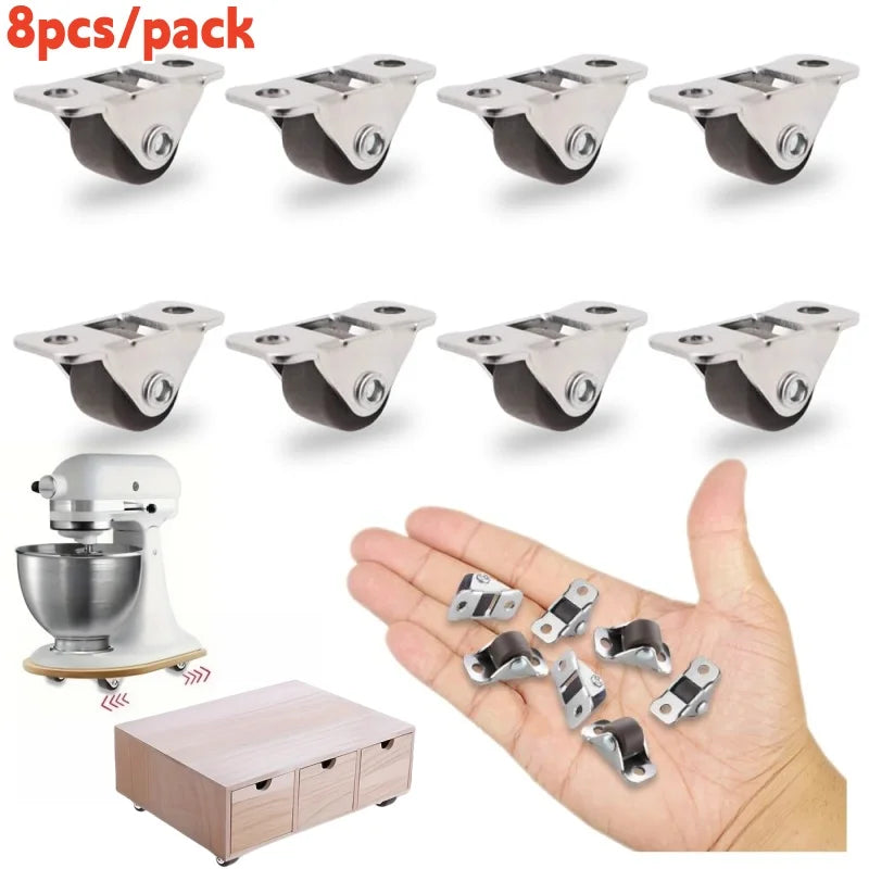 8pcs Multipurpose Silent Rubber Casters 0.5" Mini Directional Wheels Tiny Linear Wheel for Furniture,Appliances,DIY Storage Box Oasis Select