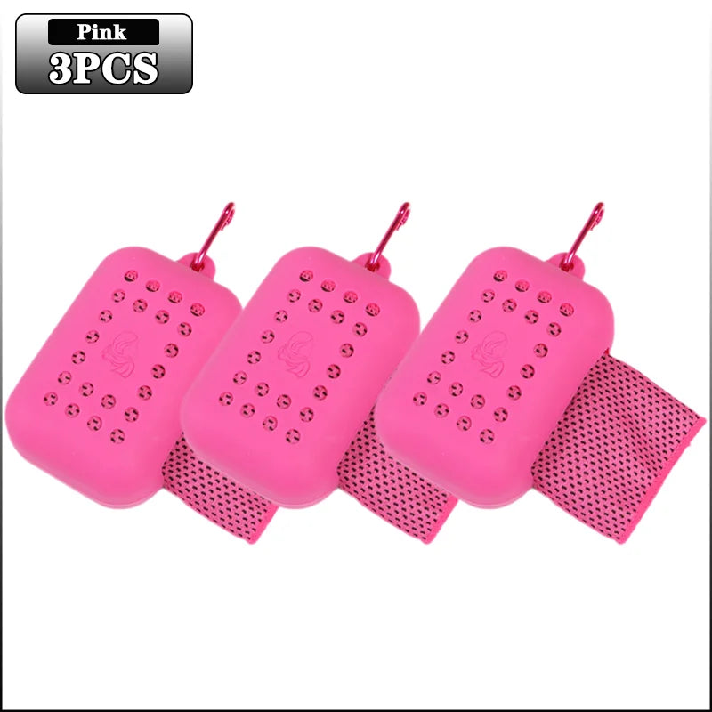10PCS Portable Mini Silica Gel Set Cold Towel Polyester Fiber Outdoor Cooling Towel Fitness sports gym Run quick Dry Cool Towel Oasis Select Pink-3PCS