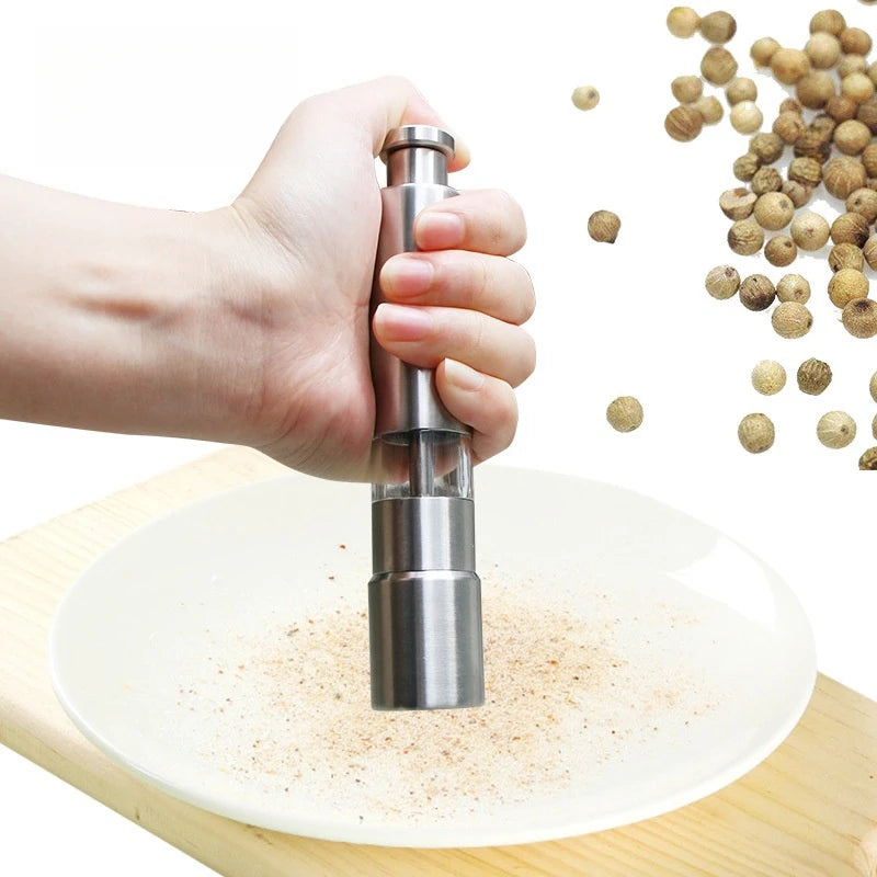 Manual Salt and Pepper Grinder Thumb Press Grinder Peppercorns Sea Salt Spices Stainless Steel Spice Grinder Barbecue Kitchen Oasis Select