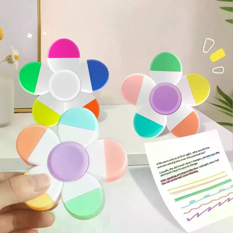 1Pcs Flower Shape Watercolor Colors 5-In-1 Fluorescent Pens Fingertip Spiral Highlighter Pen For School Office Stationery Oasis Select