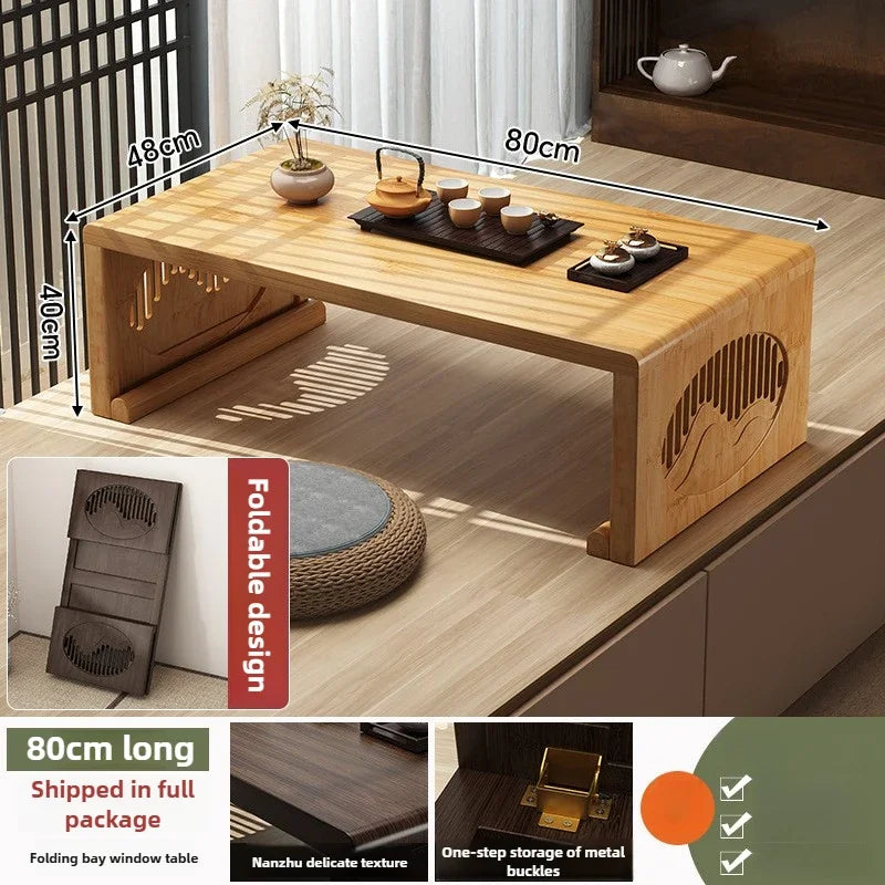 Multi-functional Bay Window Small Table Bed Folding Small Coffee Table Balcony Low Table Tea Table Oasis Select Log color D