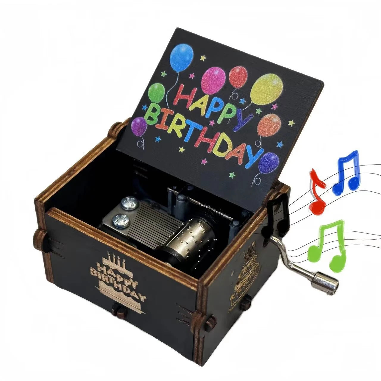 Happy Birthday, Music Hand cranked Music Box, Creative Ornament, Colorful Birthday Gift, Wooden Music Box Oasis Select 2