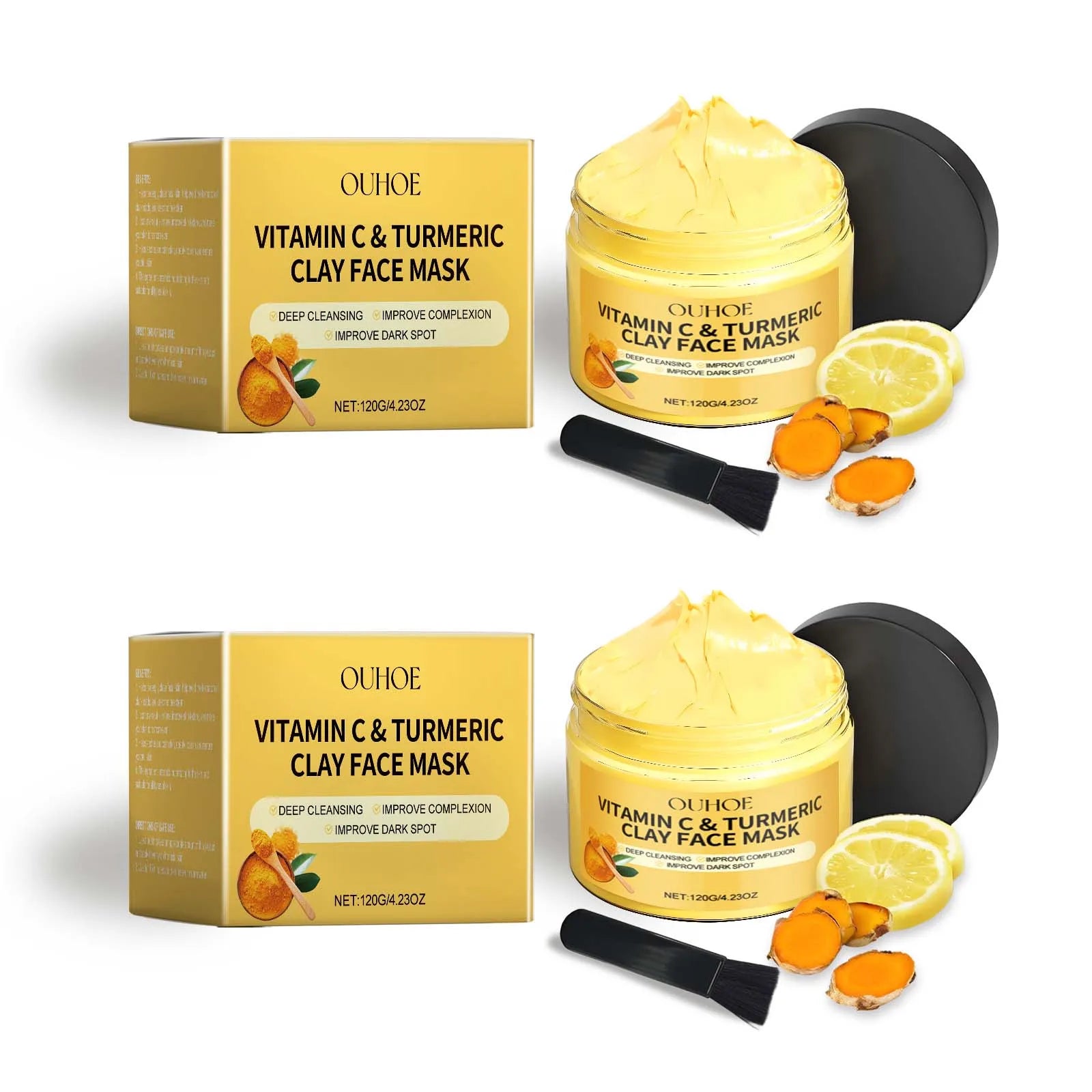 Vitamin C Turmeric Clay Mask – Deep Cleanse & Brighten Clay Face Mask Oasis Select 2 x 120g boxed