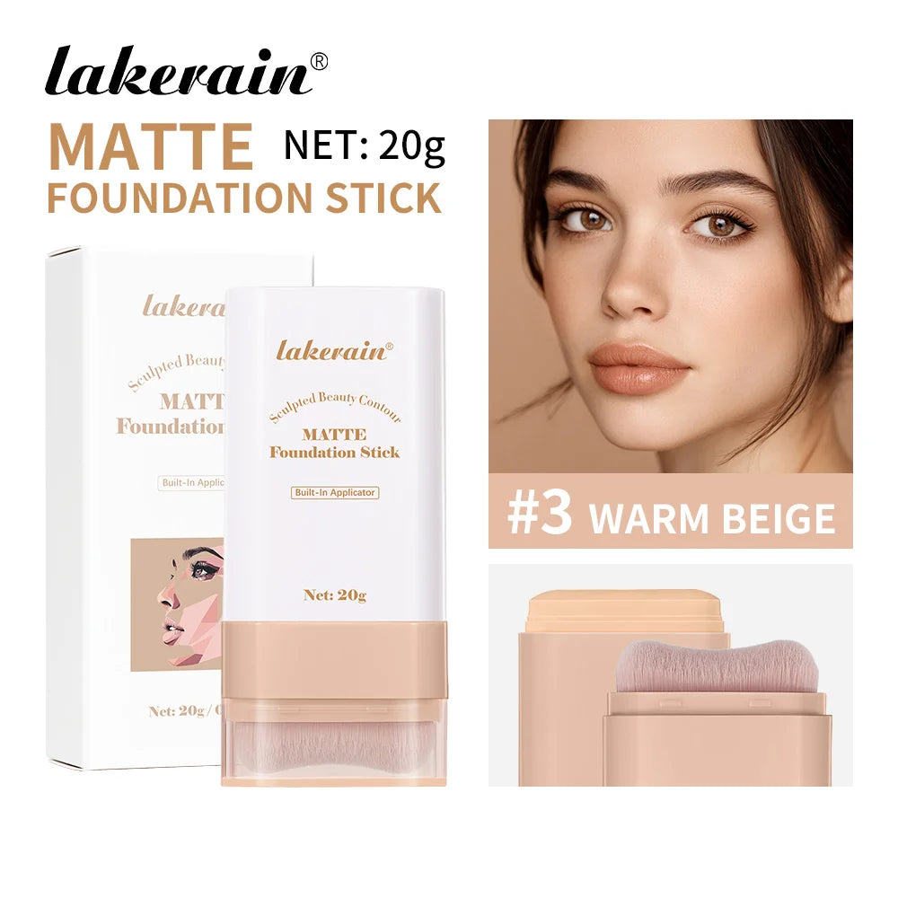Stick Foundation Balm Serum Boosted Skin Tint Foundation Stick Smooth Plumper Hight Coverage Travel Bronze Foundation Stick Make Oasis Select 3WarmBeige and brush