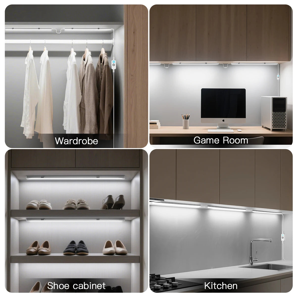 3pcs Aluminum LED Light Bar Dimmable Touch Switch USB Charging 30CM White Tube Lamp for Kitchen Wardrobe Office Shop Lighting Oasis Select