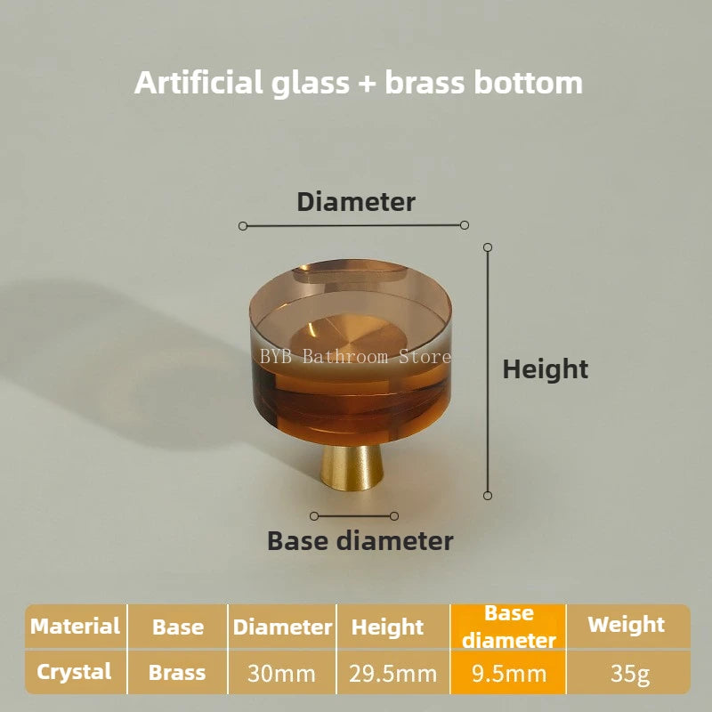 Cupboard Door Handle for Furniture Hardware Solid Brass Crystal Glass Cabinet Pull Kitchen Storage Door Handles Drawer Knobs Oasis Select B Coffee color 1Pcs